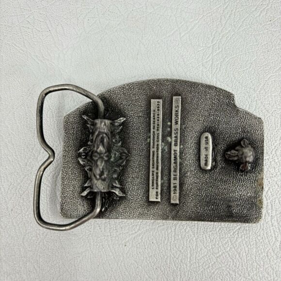 Vintage 1981 Bergamot Brass Works Belt Buckle Sharp Lighting Eagle USA Stars - Picture 3 of 5